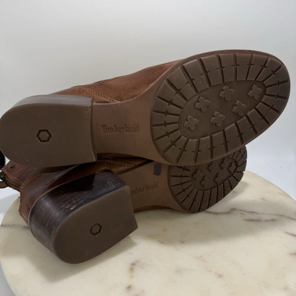 Timberland Sutherlin Bay Mid Back Zip Brown Leather Slouch Ankle Boots Women 10